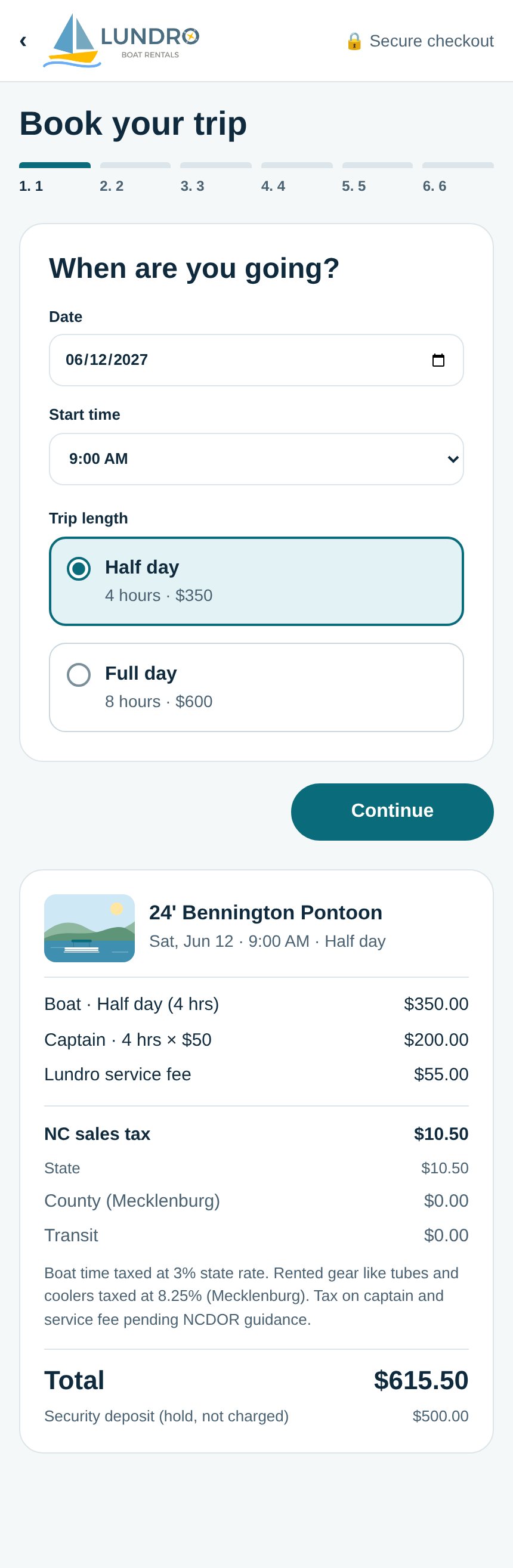 Lundro Checkout page, phone layout