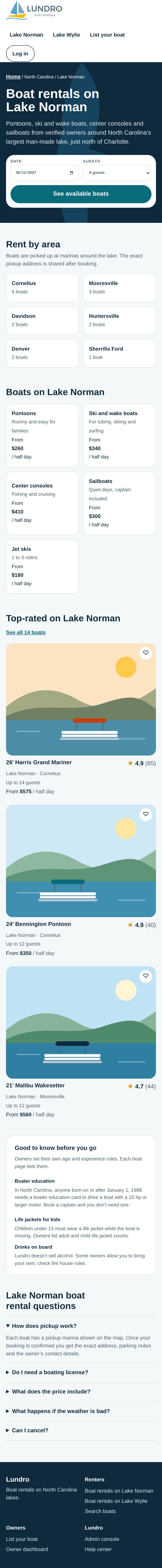 Lundro Lake Norman page, phone layout